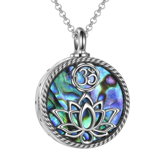 Sterling Silver Om Chain With Lotus Urn Pendant - Silver