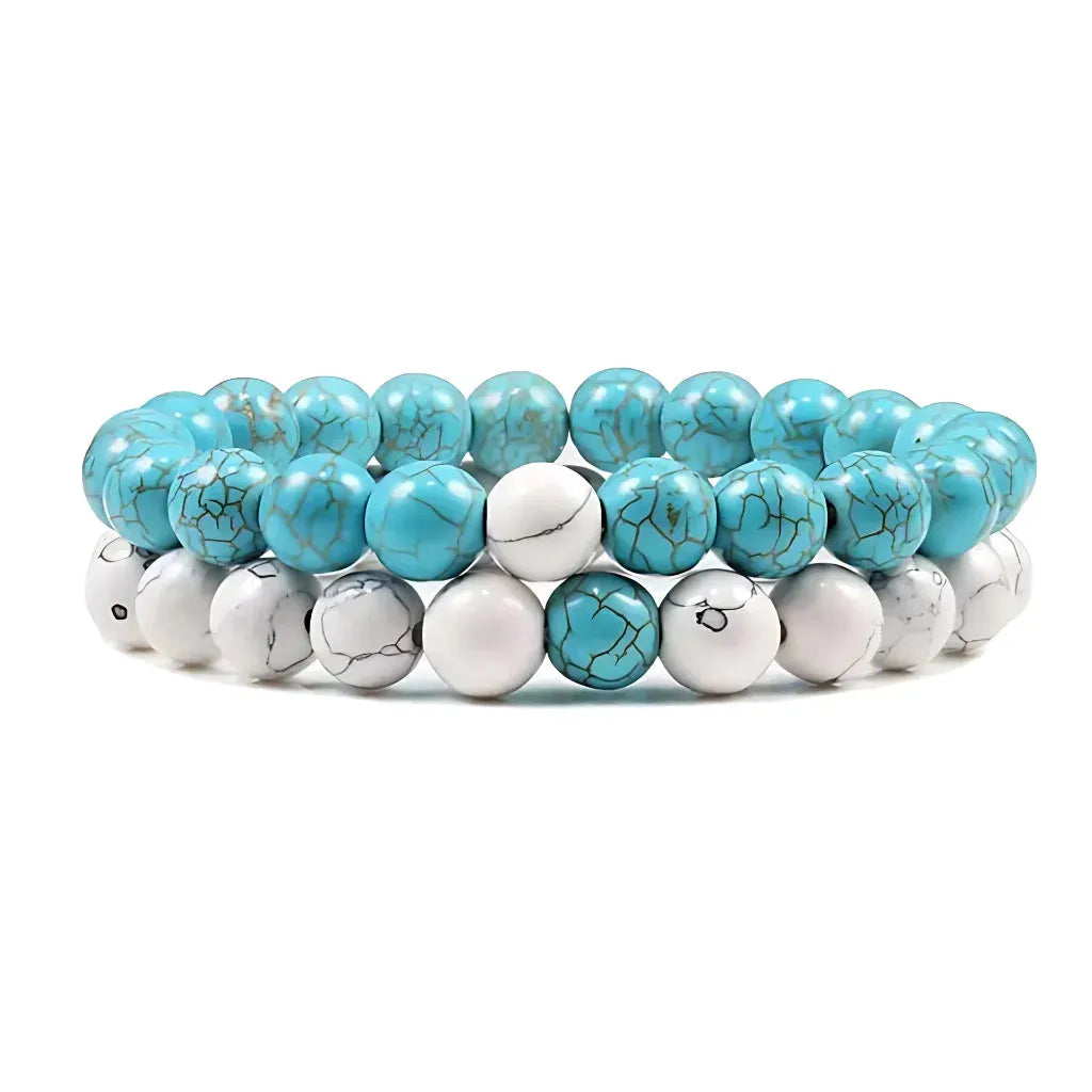 Stone Charm Beaded Bracelet For Couples - Blue