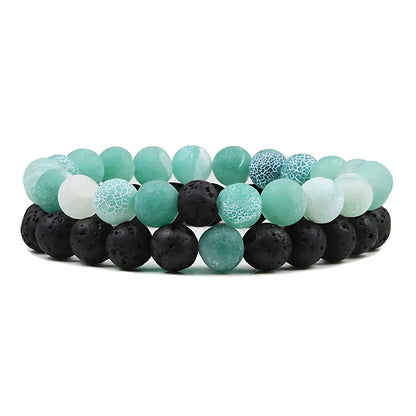 Stone Charm Beaded Bracelet For Couples - Turquoise weathering