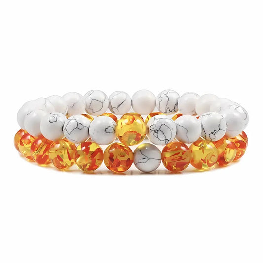 Stone Charm Beaded Bracelet For Couples - Yellow