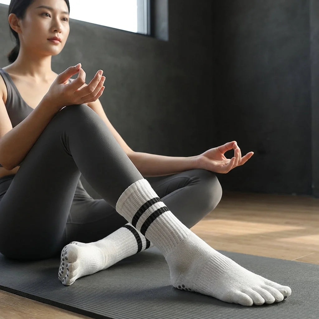 Striped Yoga Socks Toes With Non Slip And Breathable Fit