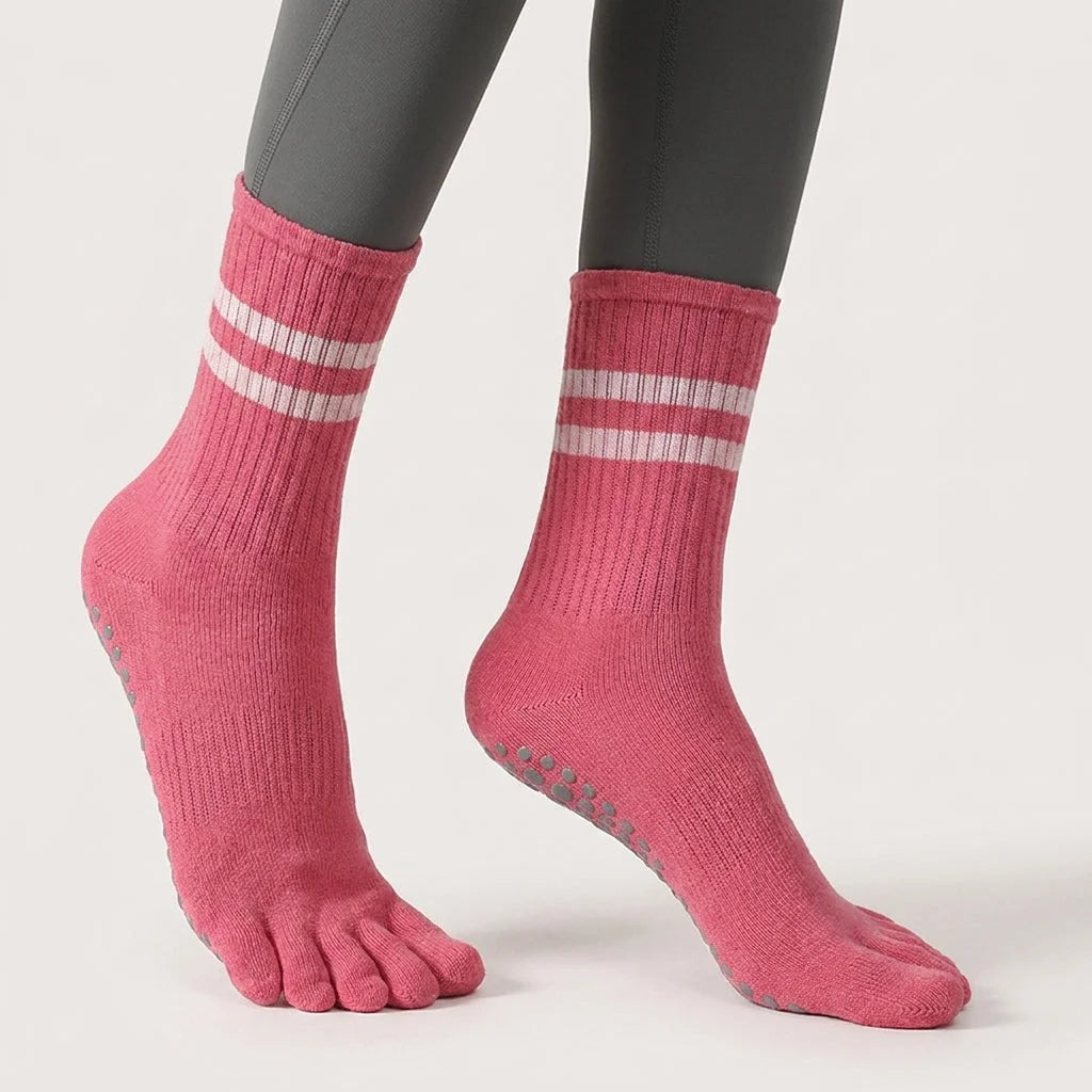 Striped Yoga Socks Toes With Non Slip And Breathable Fit