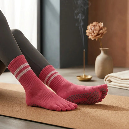 Striped Yoga Socks Toes With Non Slip And Breathable Fit