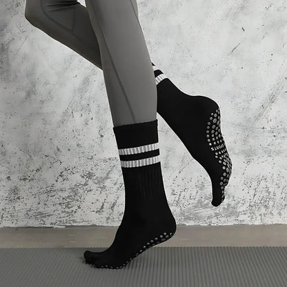 Striped Yoga Socks Toes With Non Slip And Breathable Fit - Black / one size