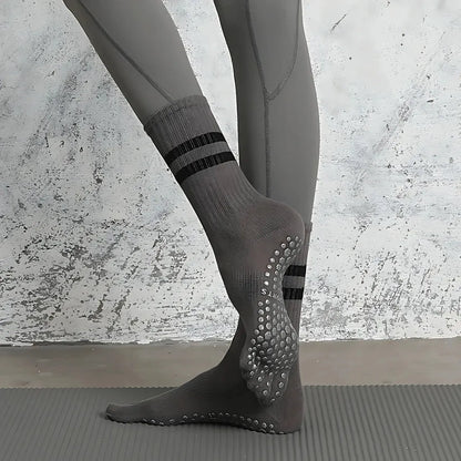 Striped Yoga Socks Toes With Non Slip And Breathable Fit - Grey / one size
