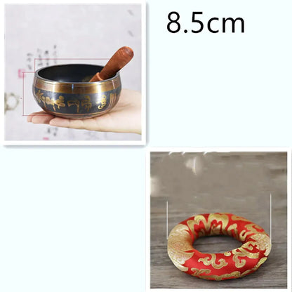 Tibetan Singing Bowls Healing Sound Tool - 8.5 cm(dia) Black with red mat