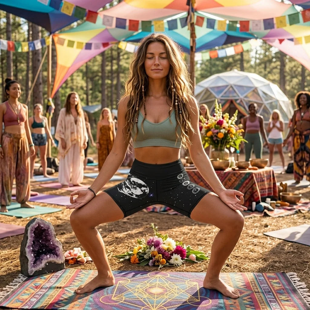 Tight Shorts For Women With Sun Moon Chakra Print