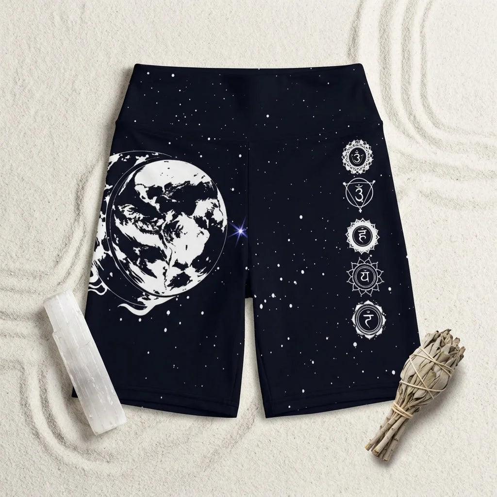 Tight Shorts For Women With Sun Moon Chakra Print