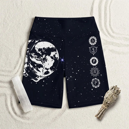 Tight Shorts For Women With Sun Moon Chakra Print