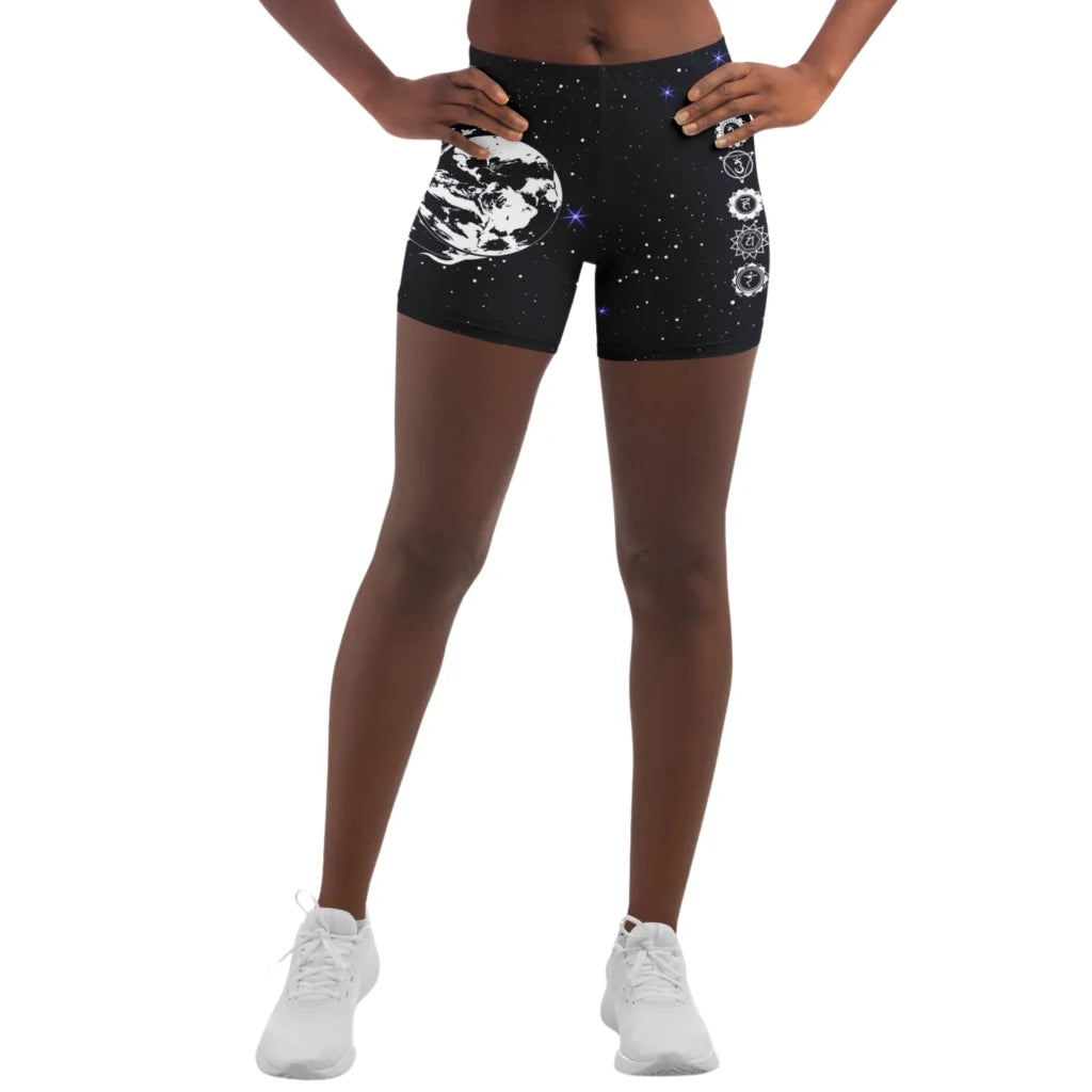 Tight Shorts For Women With Sun Moon Chakra Print