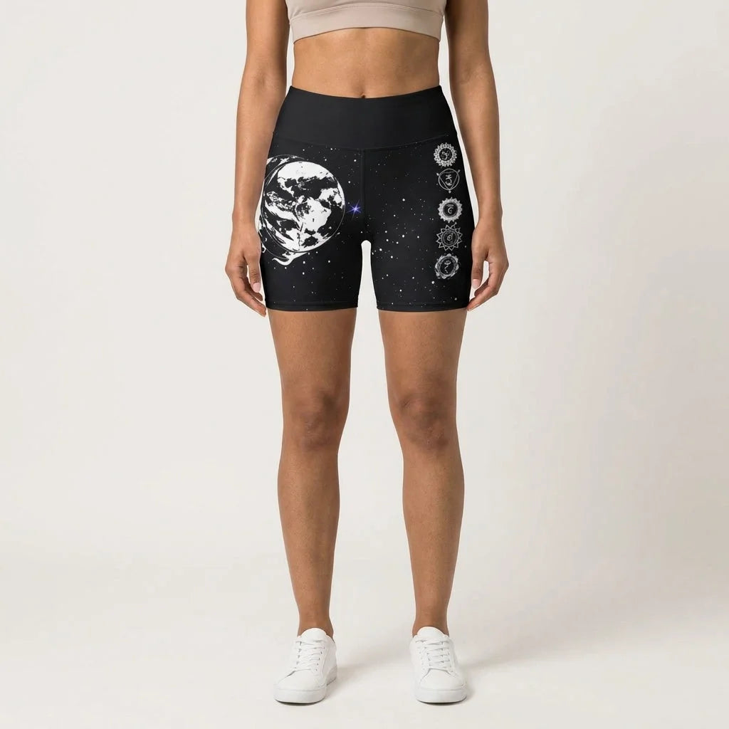 Tight Shorts For Women With Sun Moon Chakra Print