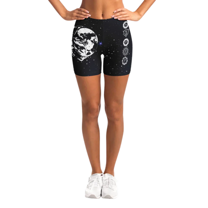 Tight Shorts For Women With Sun Moon Chakra Print