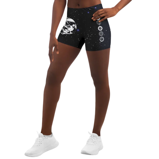 Tight Shorts For Women With Sun Moon Chakra Print - XS