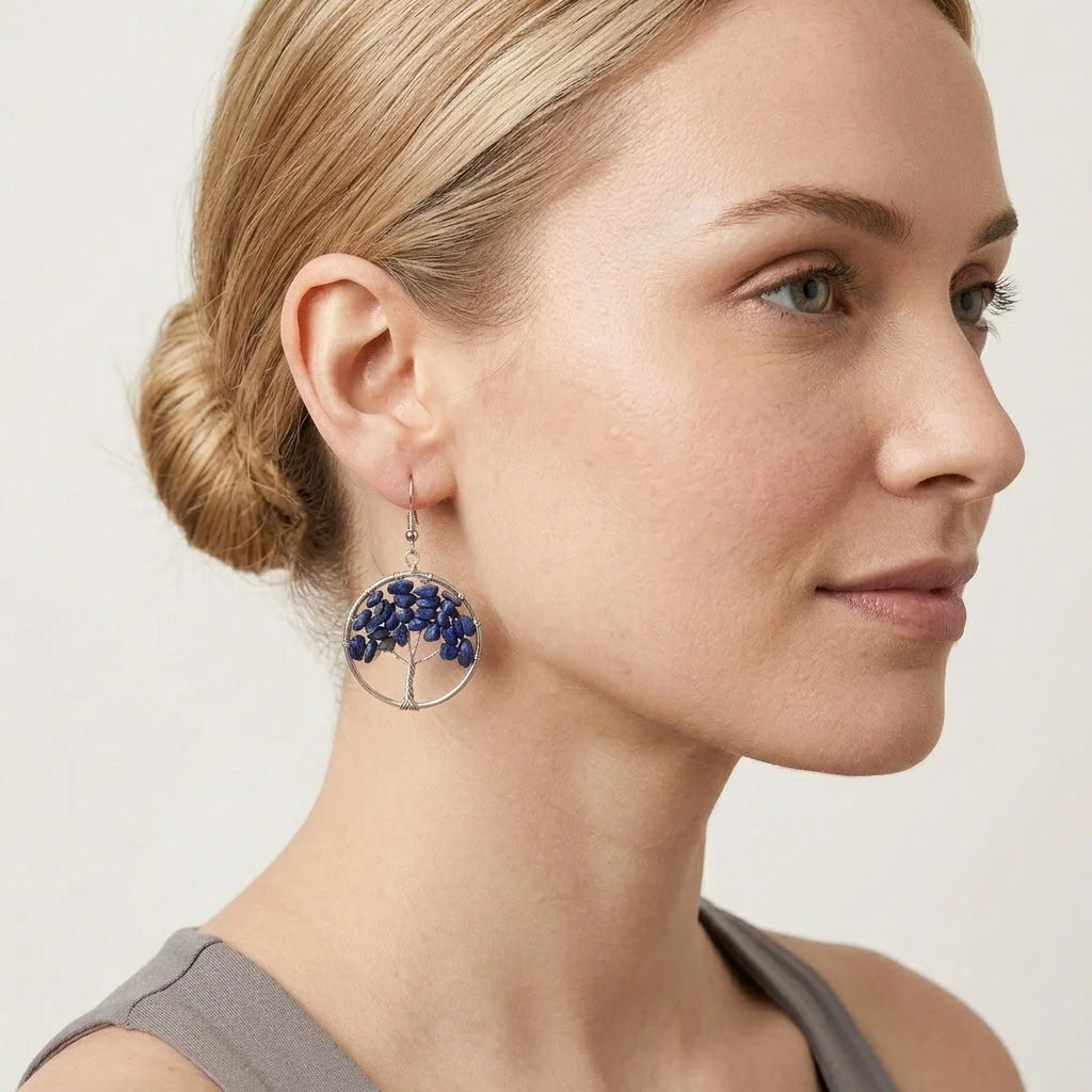 Tree Of Life Boho Hippie Earrings With Natural Stones