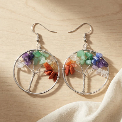 Tree Of Life Boho Hippie Earrings With Natural Stones