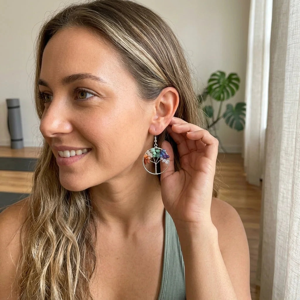 Tree Of Life Boho Hippie Earrings With Natural Stones
