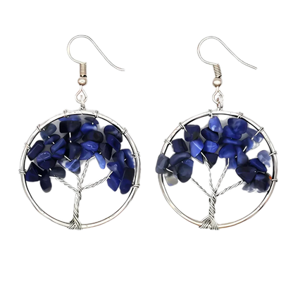 Tree Of Life Boho Hippie Earrings With Natural Stones - Blue