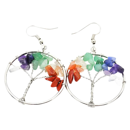 Tree Of Life Boho Hippie Earrings With Natural Stones - Colorful