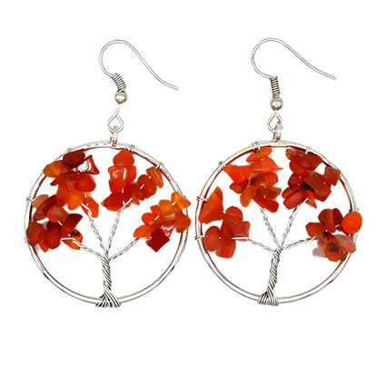 Tree Of Life Boho Hippie Earrings With Natural Stones - Onyx