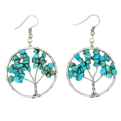 Tree Of Life Boho Hippie Earrings With Natural Stones - Turquoise