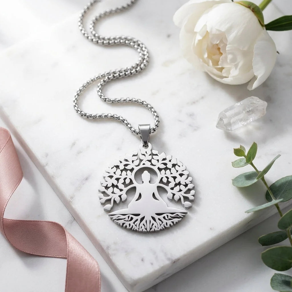Tree Of Life Pendant With Buddha And Sacred Geometry