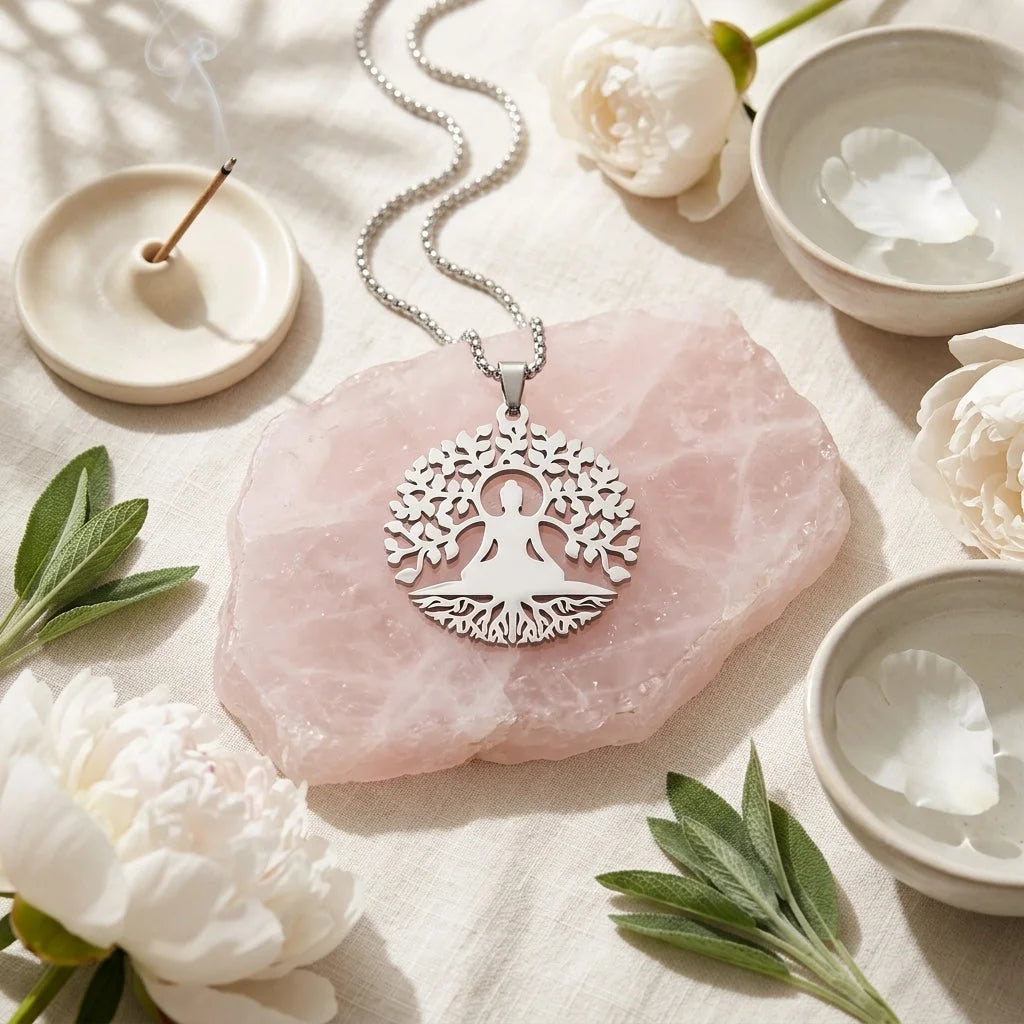 Tree Of Life Pendant With Buddha And Sacred Geometry