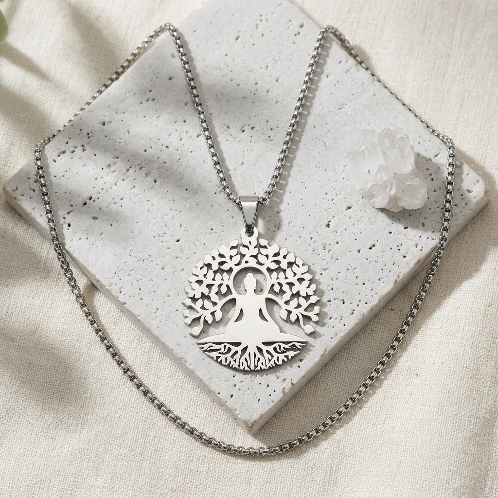 Tree Of Life Pendant With Buddha And Sacred Geometry