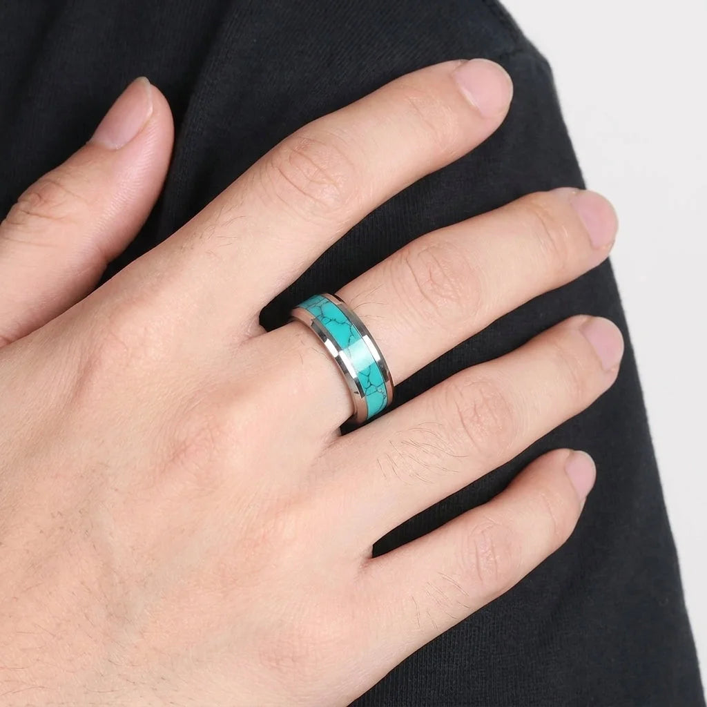Tungsten Carbide Ring With Blue Stone Inlay