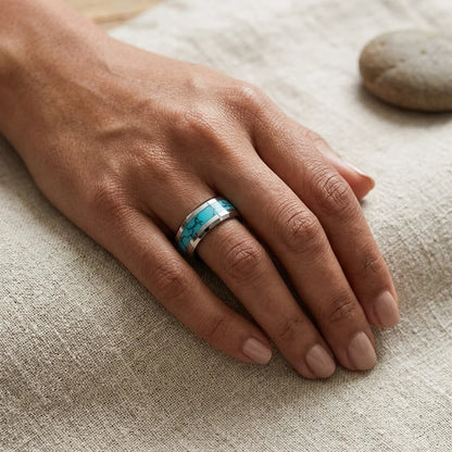 Tungsten Carbide Ring With Blue Stone Inlay