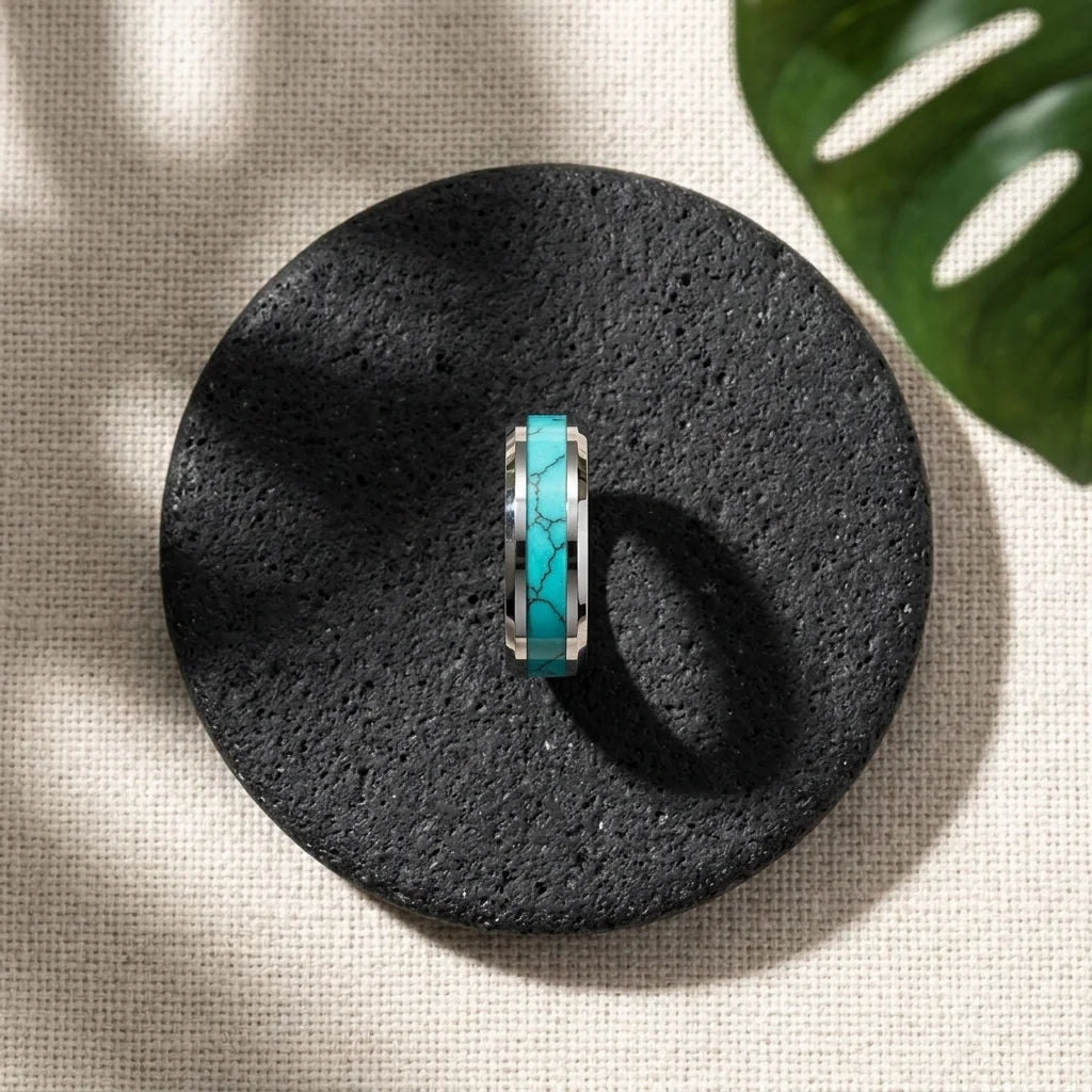 Tungsten Carbide Ring With Blue Stone Inlay