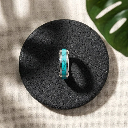 Tungsten Carbide Ring With Blue Stone Inlay