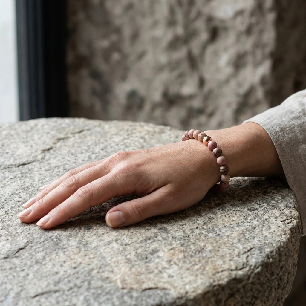 Unisex Wellness Bracelet Stones With Metal Accents