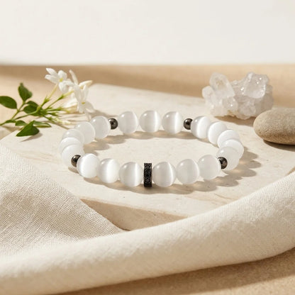 White Beads Bracelet With Natural Stone Detail