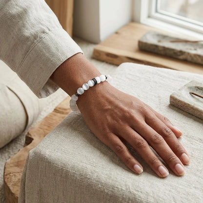 White Beads Bracelet With Natural Stone Detail