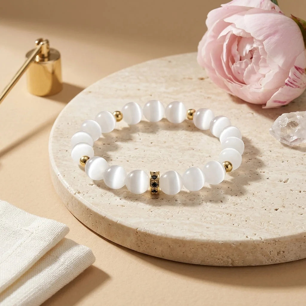 White Beads Bracelet With Natural Stone Detail