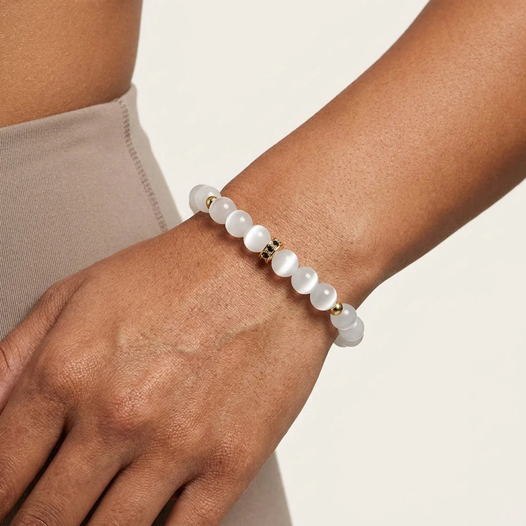 White Beads Bracelet With Natural Stone Detail