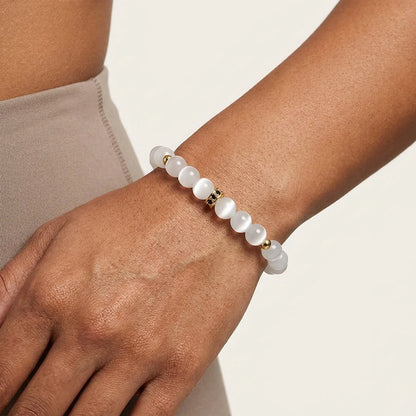 White Beads Bracelet With Natural Stone Detail