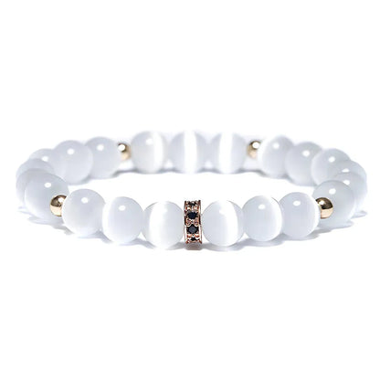 White Beads Bracelet With Natural Stone Detail - Rose Gold