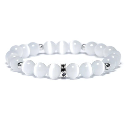 White Beads Bracelet With Natural Stone Detail - Silver