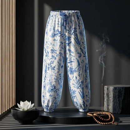 White Harem Pants With Toile De Jouy Floral Print