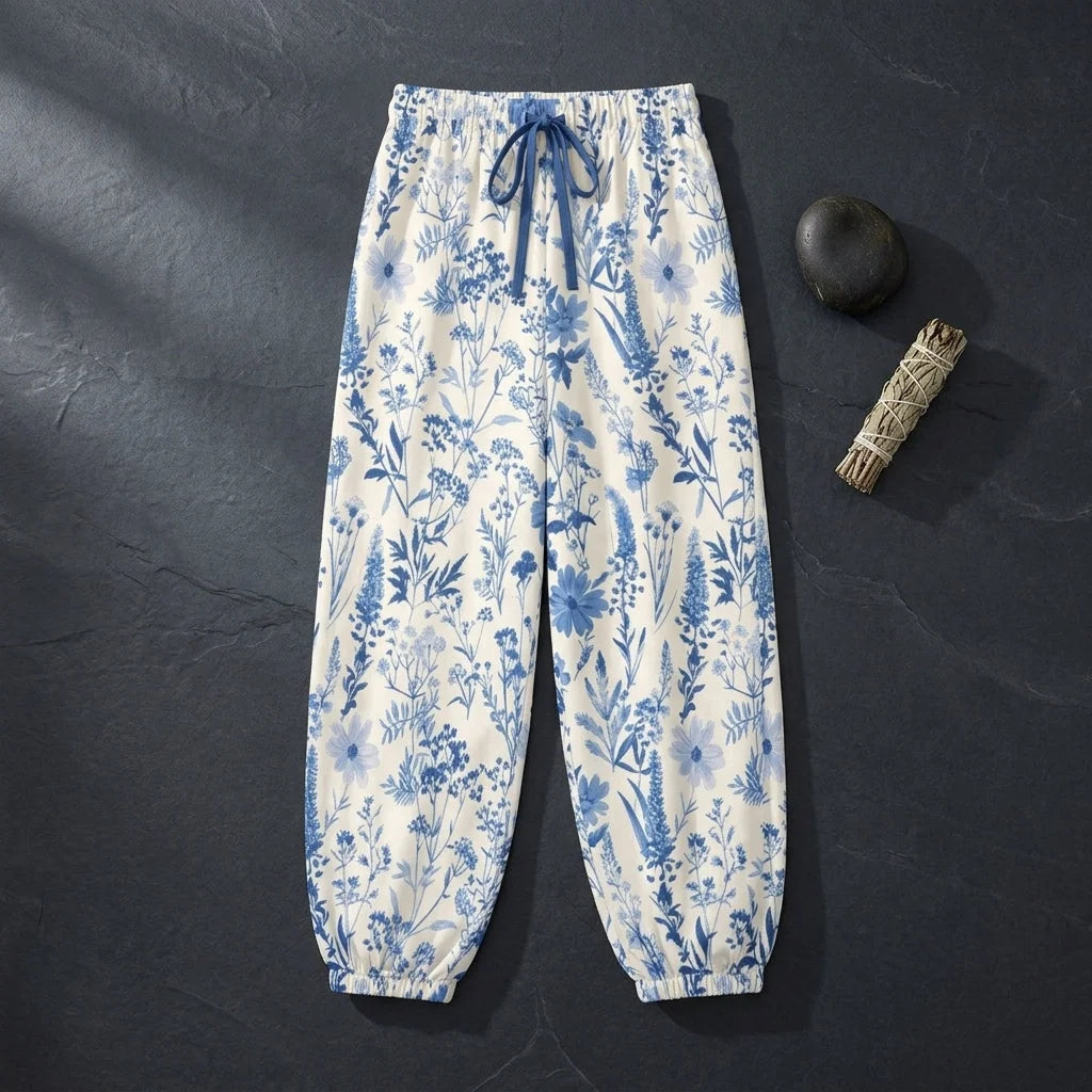 White Harem Pants With Toile De Jouy Floral Print