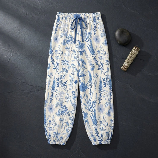 White Harem Pants With Toile De Jouy Floral Print