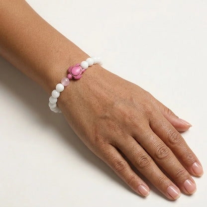 White Stone Bracelet With Turtle Charm Design