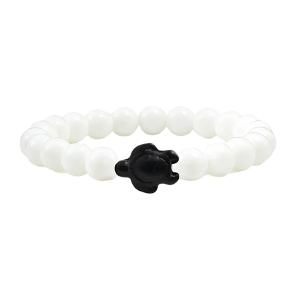 White Stone Bracelet With Turtle Charm Design - Black