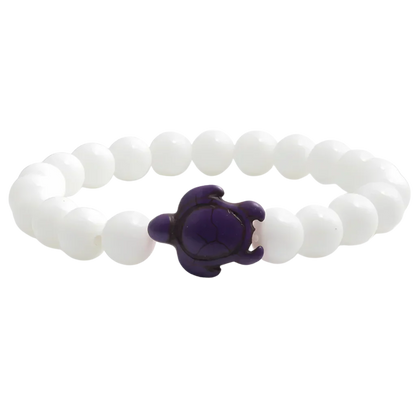 White Stone Bracelet With Turtle Charm Design - Purple