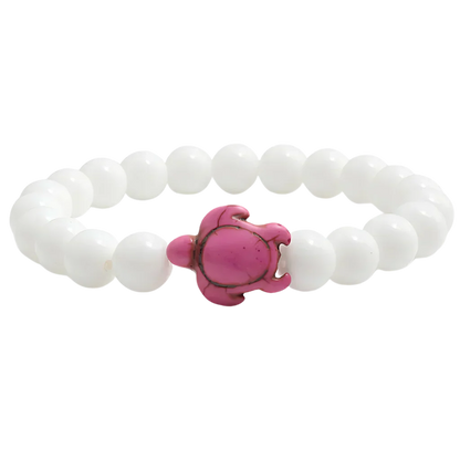 White Stone Bracelet With Turtle Charm Design - White