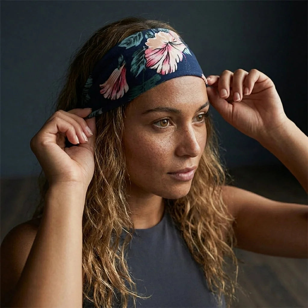 Wide Boho Headbands With Floral Print For Women