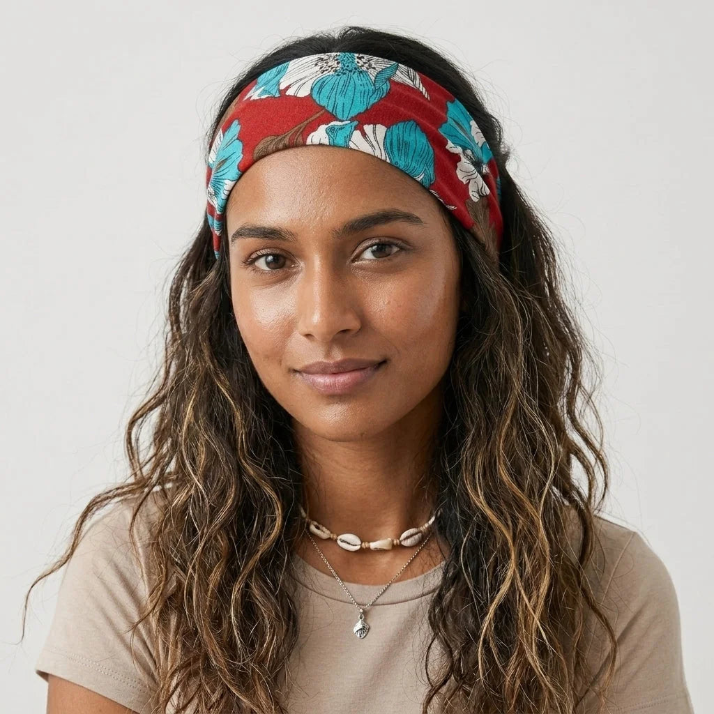 Wide Boho Headbands With Floral Print For Women