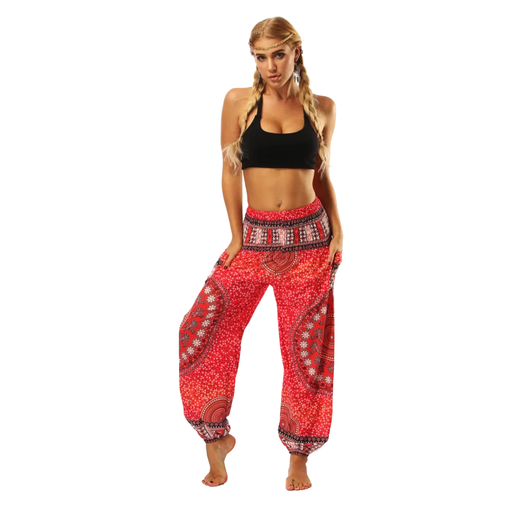 Womens Boho Pants With High Waist And Pocket Comfort