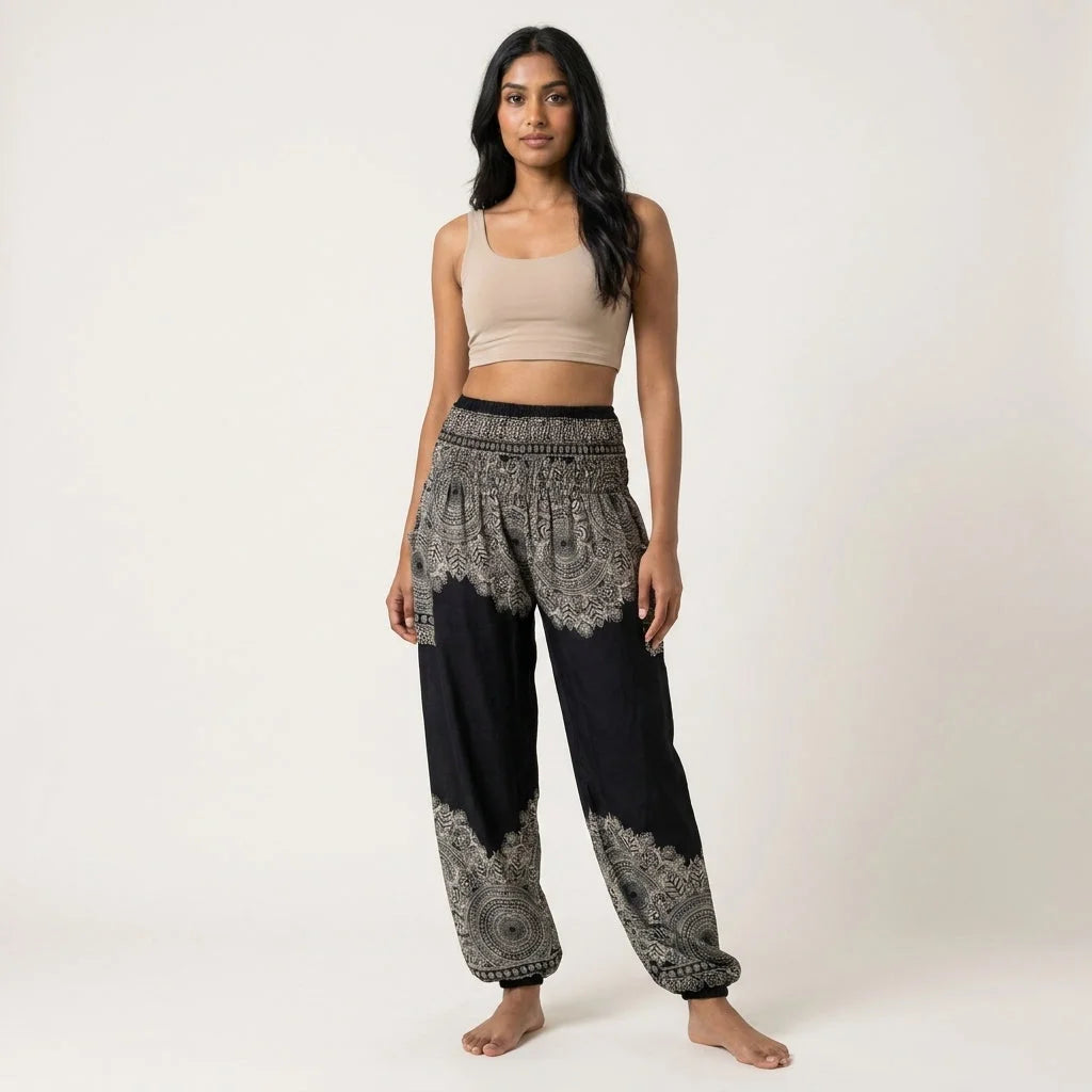 Womens Boho Pants With High Waist And Pocket Comfort